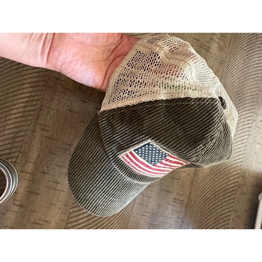 Polo Ralph Lauren USA Flag Trucker Hat Olive Corduroy Cream Mesh Cap Strapback